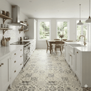 Apollo Sheet Vinyl – Geometrix Grey in a kitchen