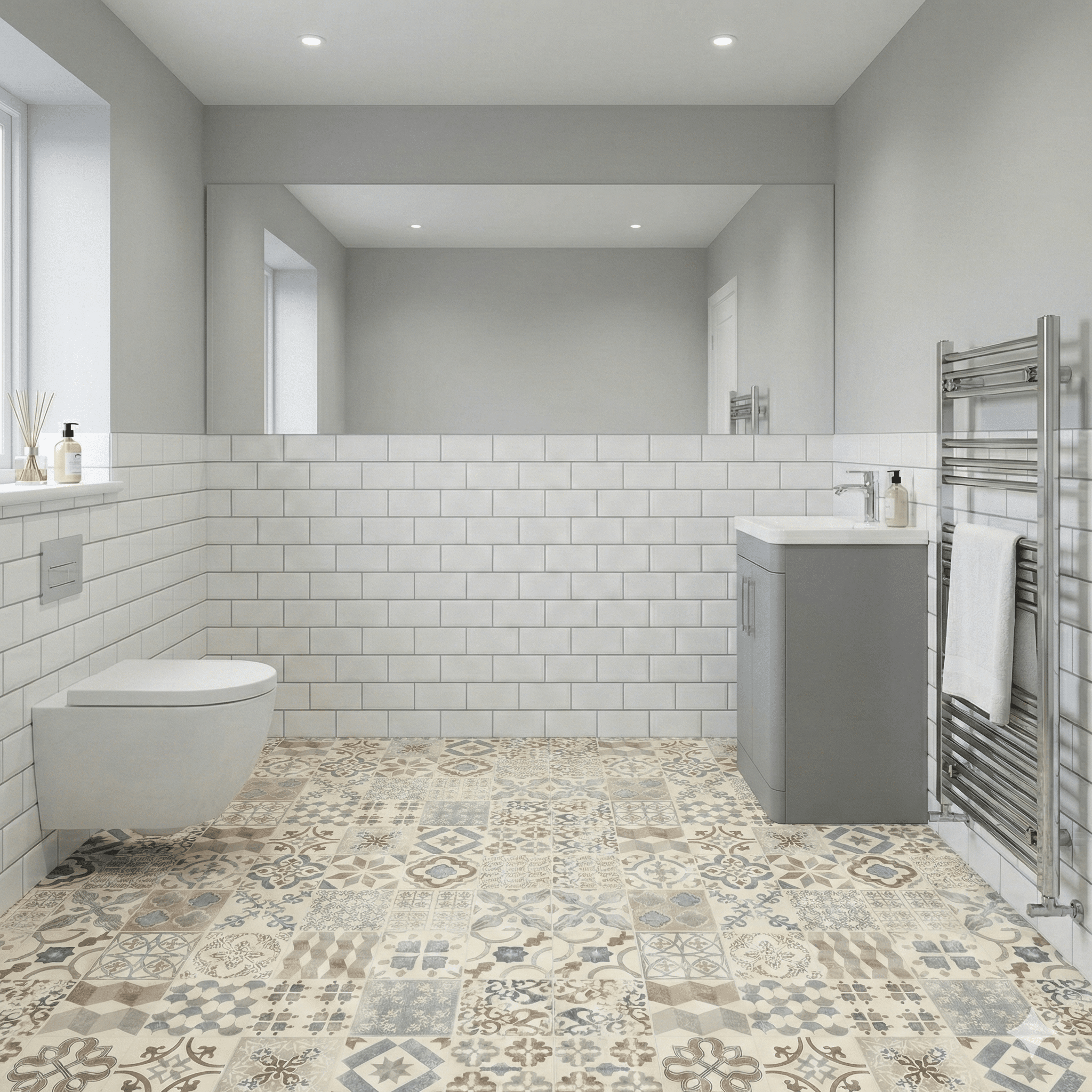 Apollo Sheet Vinyl – Geometrix Pastel in a bathroom