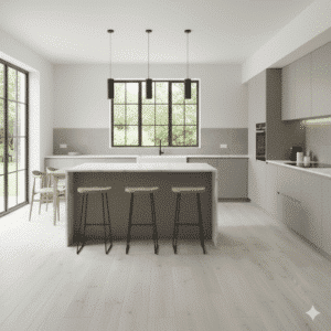 Apollo Sheet Vinyl – Norwegian Grey in a kitchen