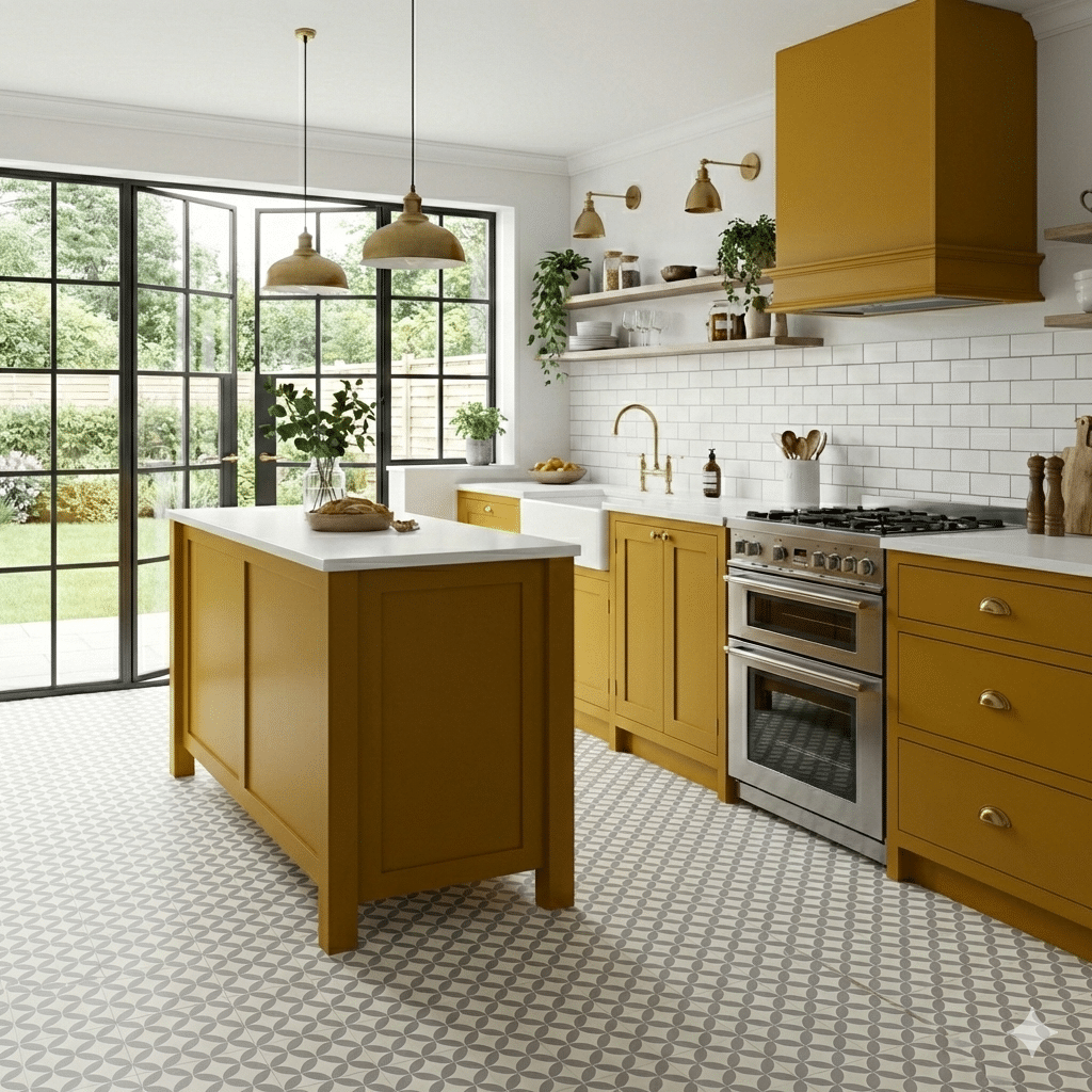 Arianna Sheet Vinyl – Circlo Grey in a kitchen
