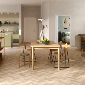 Arianna Sheet Vinyl – Parquet Chic in a dining room