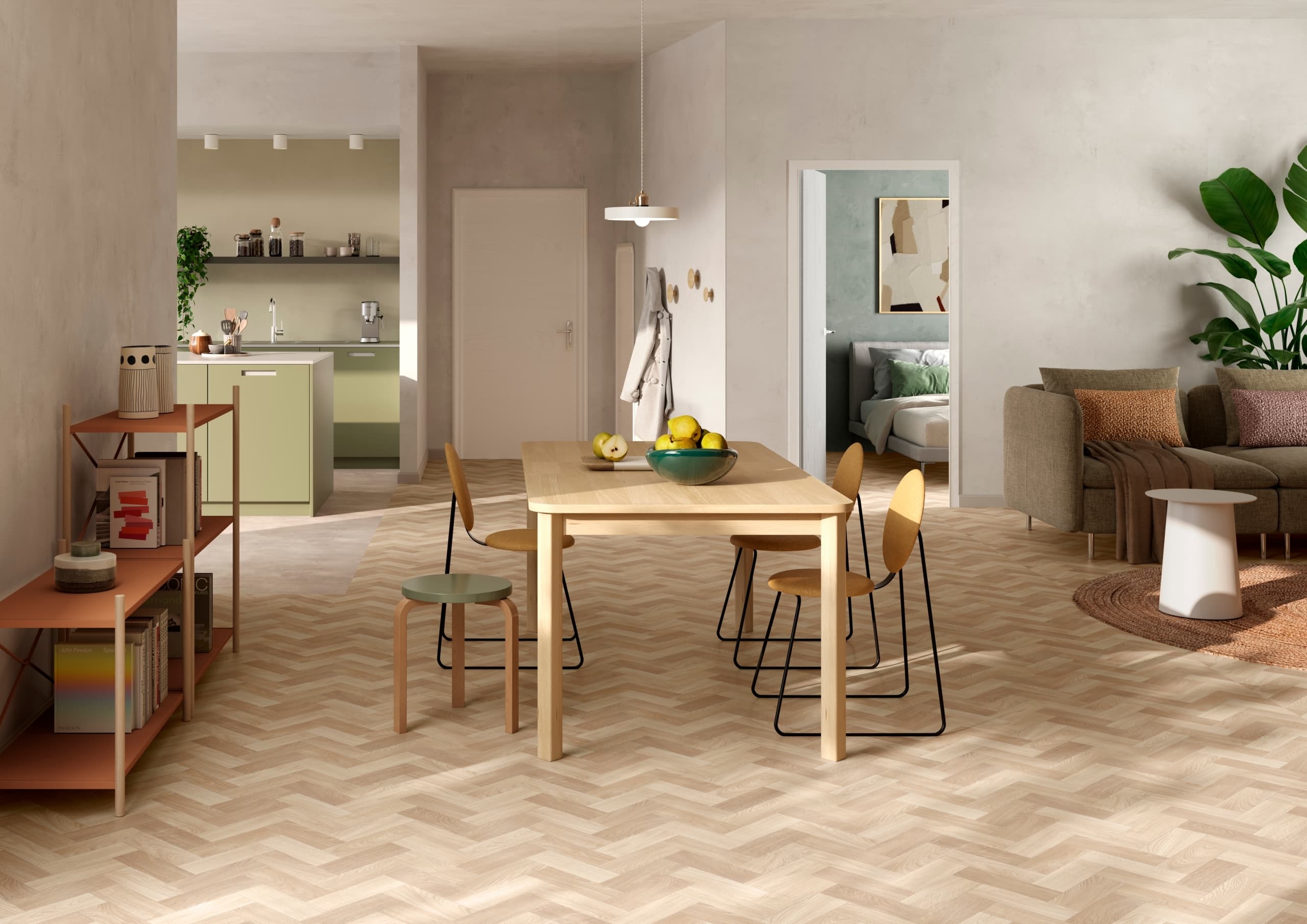 Arianna Sheet Vinyl – Parquet Chic in a dining room