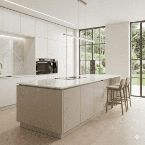Arianna Sheet Vinyl – Smooth Gypsum in a kitchen