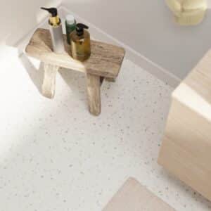 Arianna Sheet Vinyl – Terrazzo Milan in a bathroom