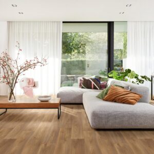 Dasos Sheet Vinyl – Aged Oak in a living room