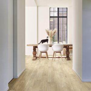 Dasos Sheet Vinyl – Light Oak in a dining room
