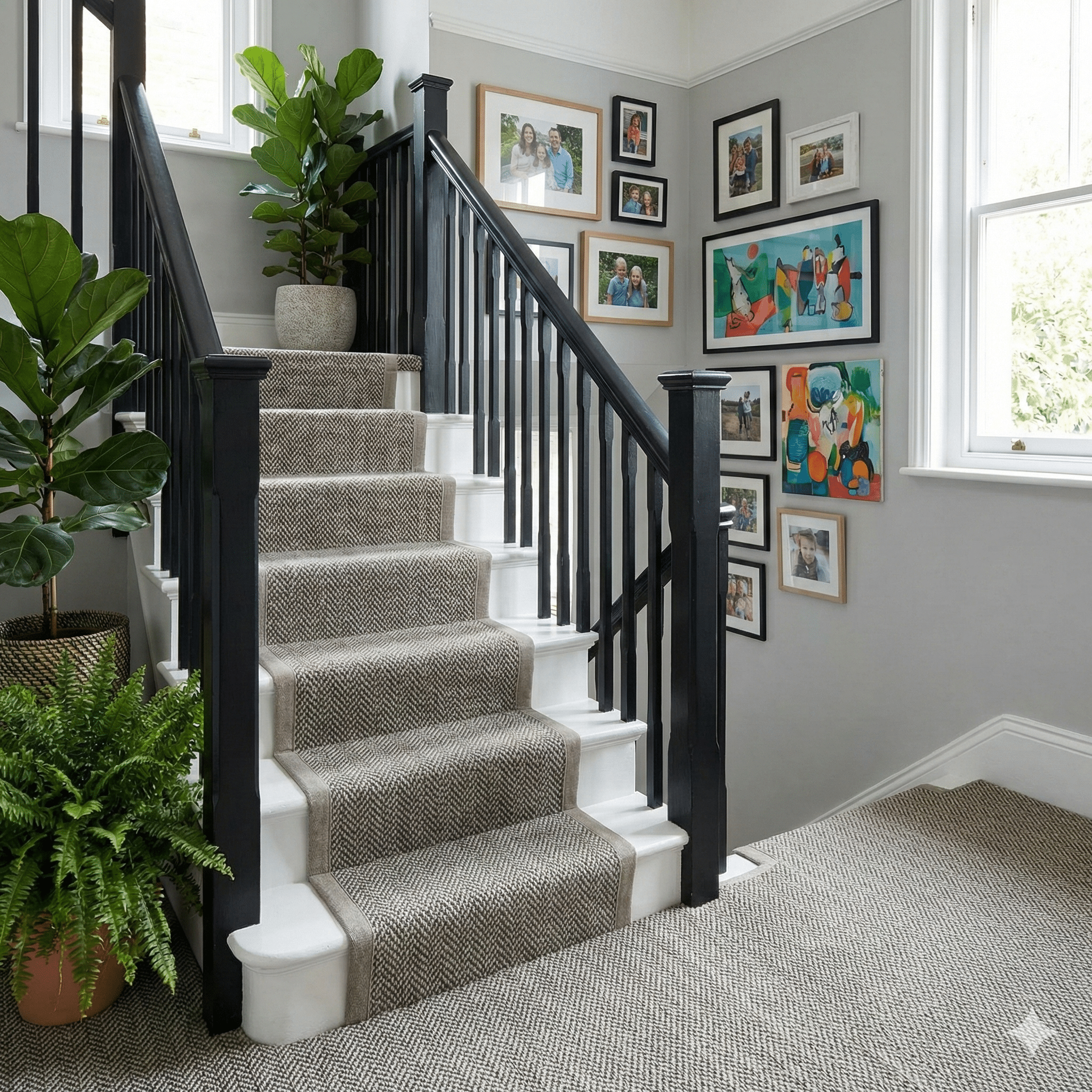 Designer Herringbone Carpet Polar Bear Stairs
