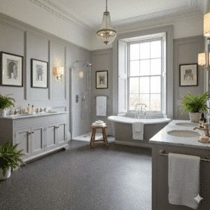 Juno Sheet Vinyl VenetianTerazzo 1 in a bathroom