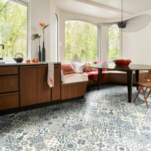 Kefi Sheet Vinyl – Art Deco Blue in a kitchen