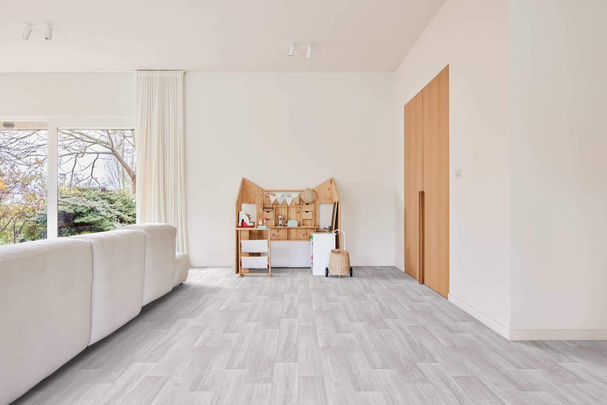 Kefi Sheet Vinyl – Swiss Oak in a living room
