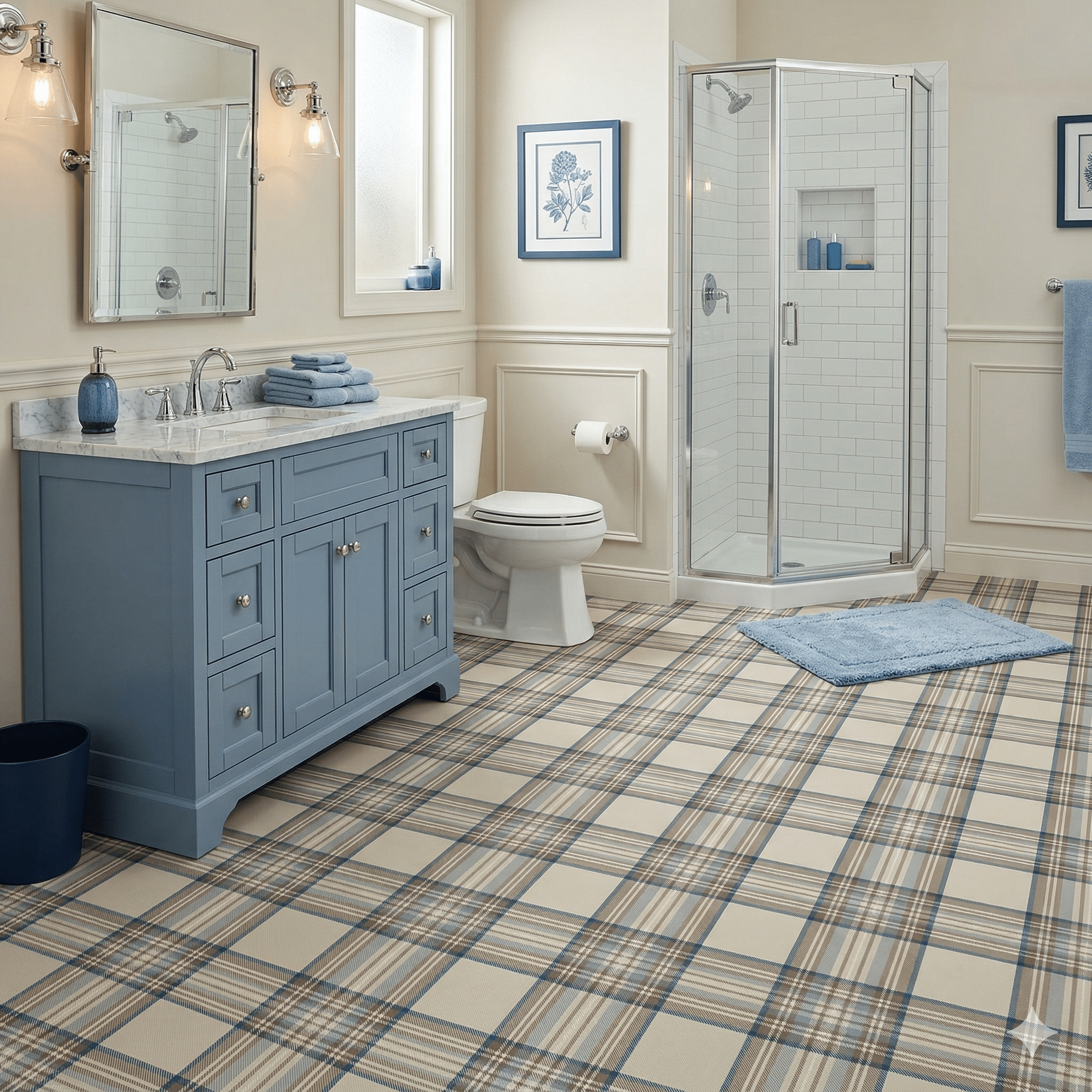 Nectar Sheet Vinyl – Highland Navy in a bathroom