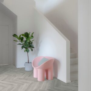 Nectar Sheet Vinyl – Swiss Herringbone in a hallway