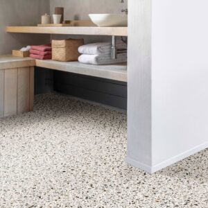Nectar Sheet Vinyl – Terrazzo Italia in a bathroom