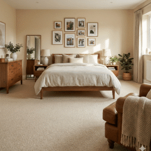 Abundance Driftwood Carpet in a bedroom