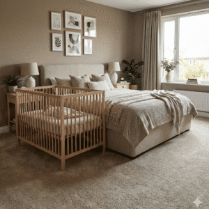 Abundance Straw Carpet in a bedroom