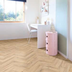 Ajax Sheet Vinyl Light Oak Herringbone Bedroom