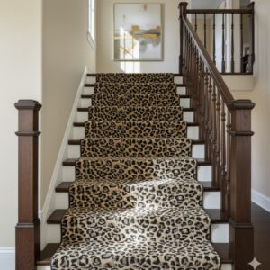 Animal Deluxe Carpet – Leopard Print Beige in a stairs