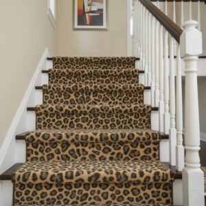 Animal Deluxe Carpet – Leopard Print Gold in a stairs