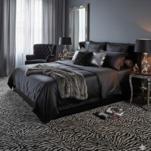 Animal Deluxe Carpet – Zebra Print Dark in a bedroom