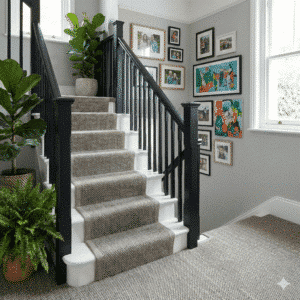 Designer Herringbone Carpet Polar Bear in a stairs
