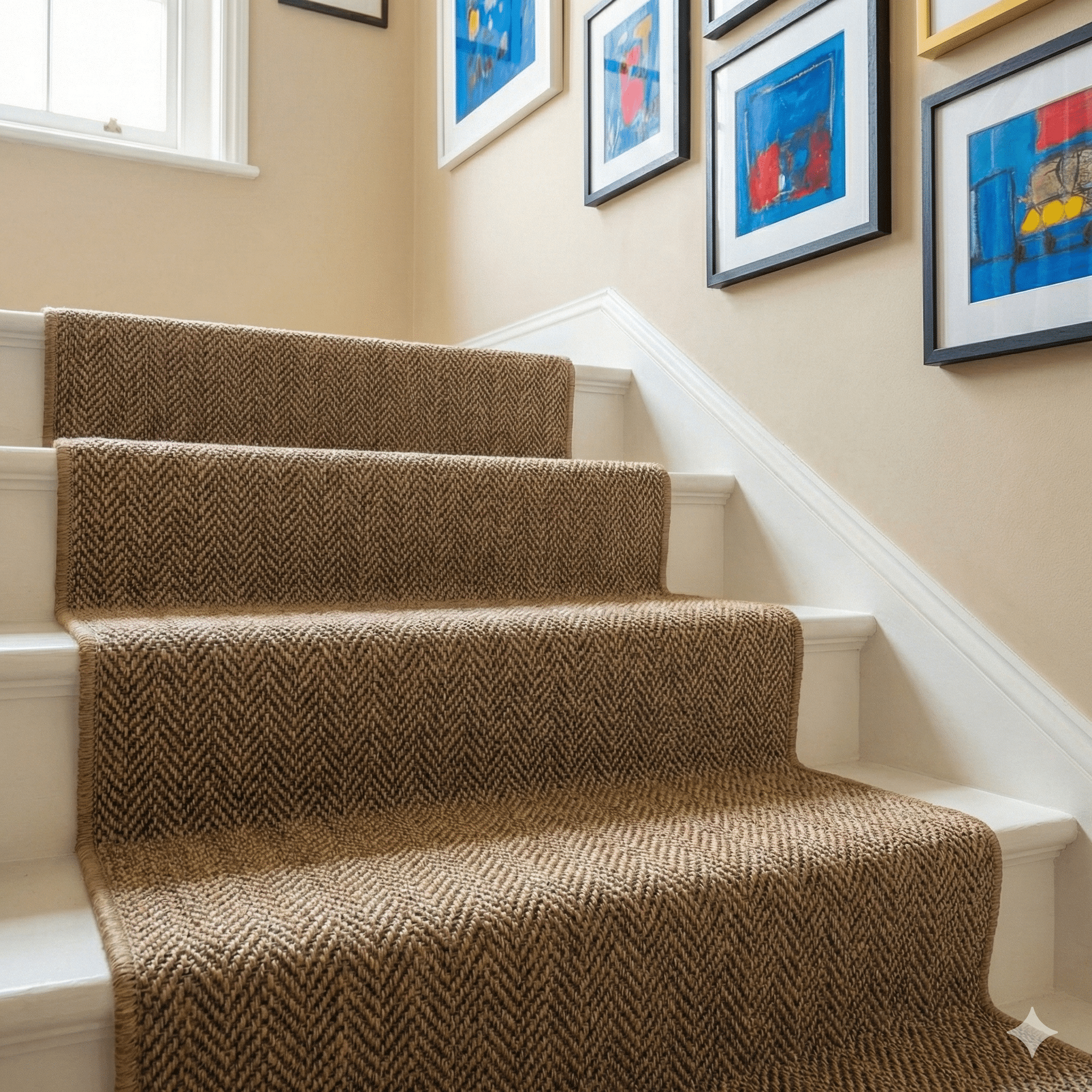 Designer Herringbone Carpet Spider Crab in a stairs