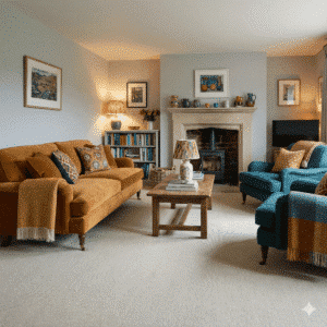 Farmhouse Wool Carpet Duck in a living room