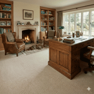 Farmhouse Wool Carpet Eggshell in a office