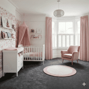 Haven Volcano Carpet in a bedroom