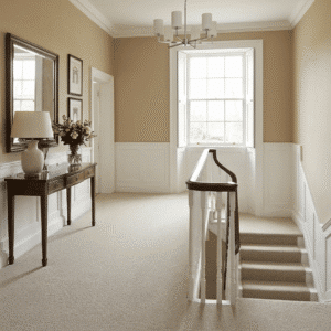 Homestead Wool Buff Carpet in a stairs