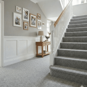 Homestead Wool Cobble Carpet in a stairs