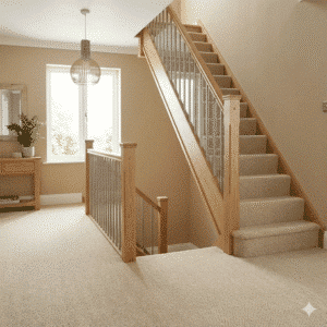 Homestead Wool Herringbone Carpet – Alpaca in a stairs