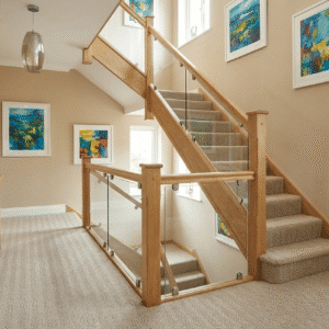 Homestead Wool Herringbone Carpet – Buff in a stairs