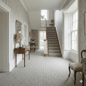 Homestead Wool Herringbone Carpet – Cobble in a hallway