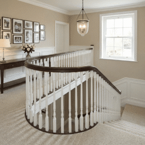 Homestead Wool Tan Carpet in a stairs
