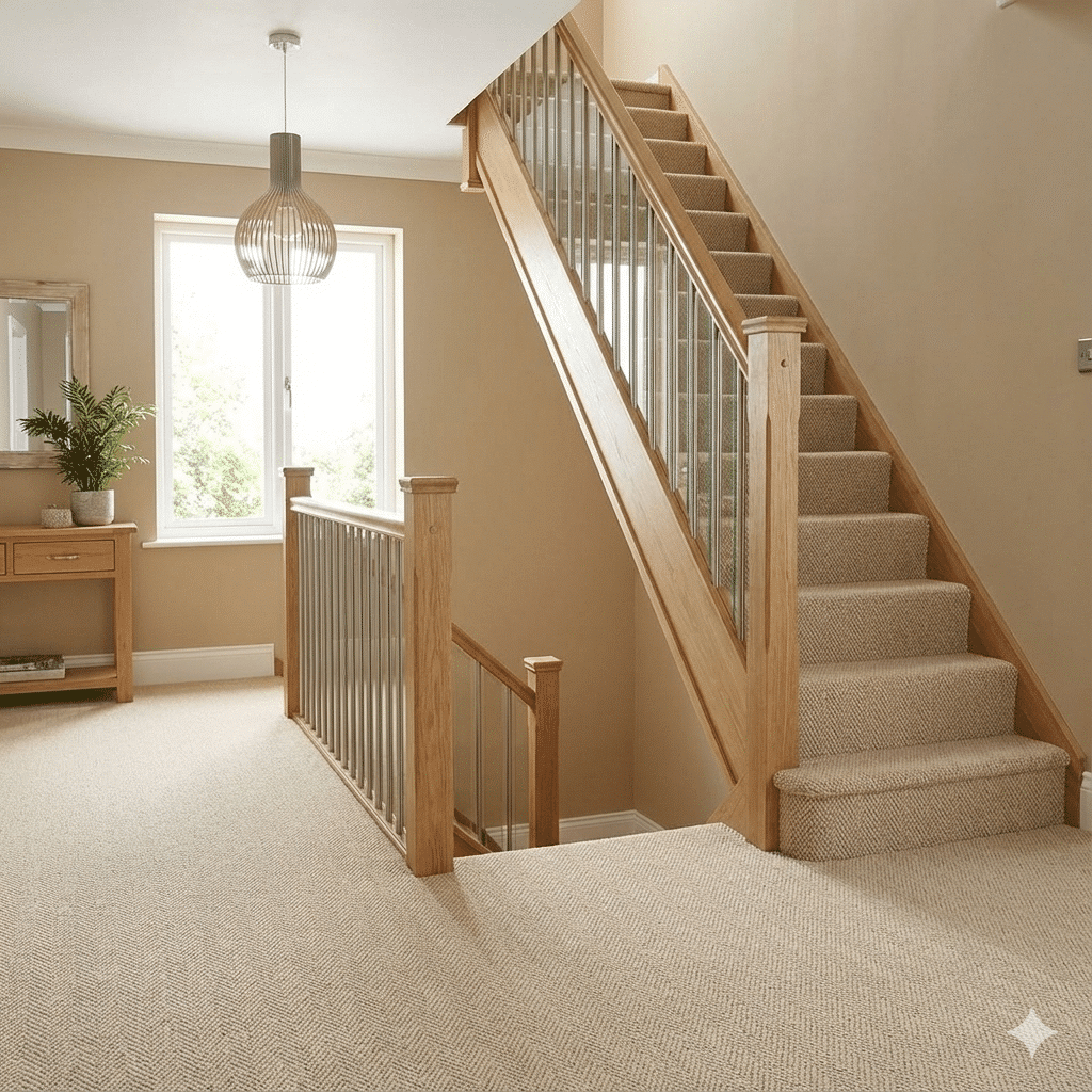 Lifestyle Herringbone Carpet – Camel in a hallway