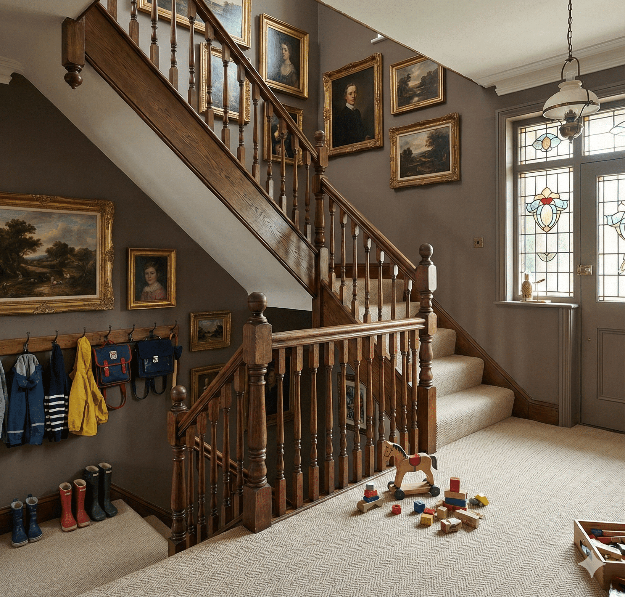 Lifestyle Herringbone Carpet – Vanilla in a stairs
