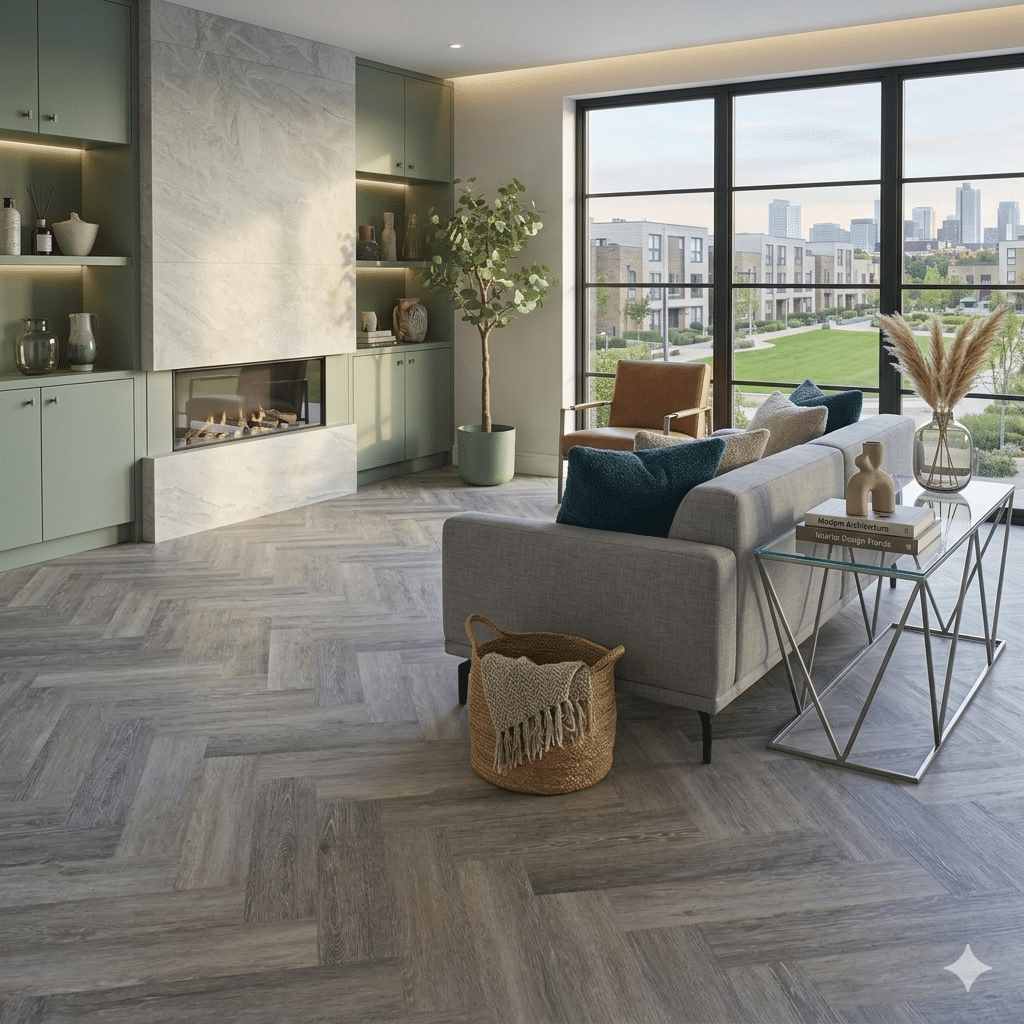 Origins 2mm Grey Boathouse Oak Herringbone LVT 400 x 100