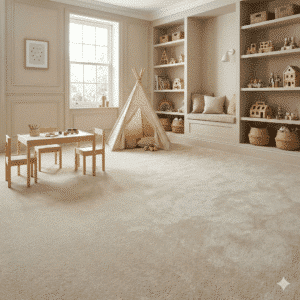 Pillowtex Chalk Carpet in a bedroom