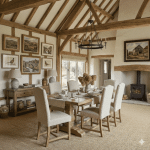 Sisal Basketweave Oat Carpet in a dining room