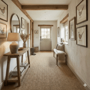 Sisal Herringbone Earth Carpet in a hallway