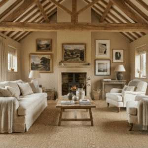 Sisal Loop Straw Carpet in a living room