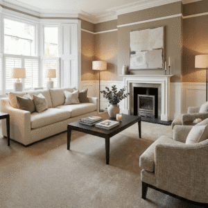Venti Parchment Carpet in a living room